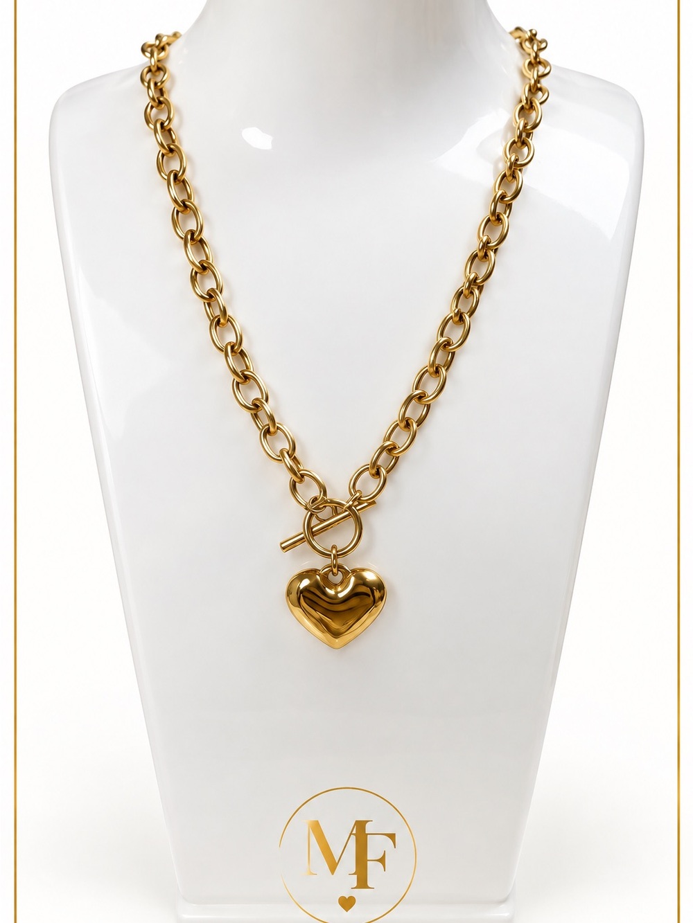Gold Heart Toggle Chain Necklace - Women Jewelry